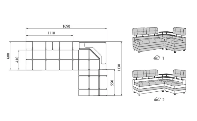 Virtuvės kampas LATE 113 x 169 cm visas pilkas 2 Virtuvės kampas LATE 113 x 169 cm visas pilkas - Image 2