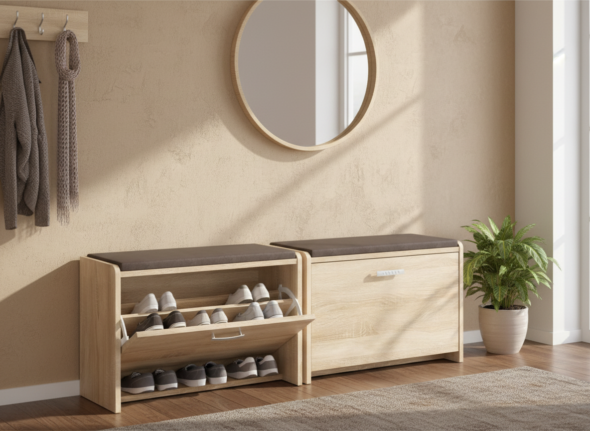 Suoliukas batų dėžė Komfort 70cm (lentynos batams) 1 Suoliukas batų dėžė Komfort 70cm (lentynos batams)