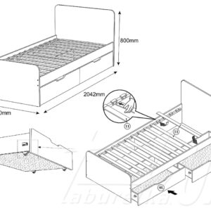 Lova LOK 90cm pilkai rusva su dviem stalčiais 11 Lova LOK 90cm pilkai rusva su dviem stalčiais | Būsto Pasaulis