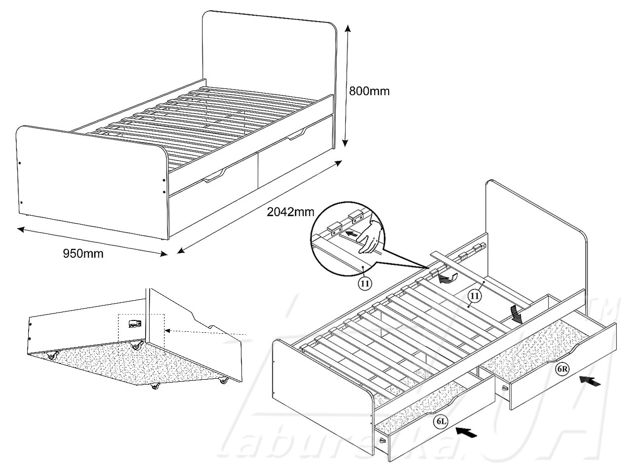 Lova LOK 90cm pilkai rusva su dviem stalčiais 6 Lova LOK 90cm pilkai rusva su dviem stalčiais - Image 6