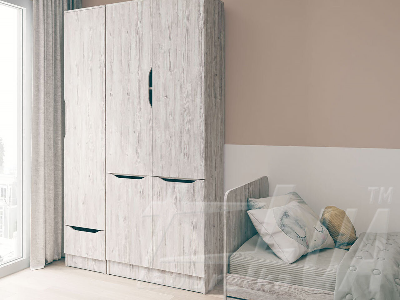 Lova LOK 90cm pilkai rusva su dviem stalčiais 2 Lova LOK 90cm pilkai rusva su dviem stalčiais - Image 2