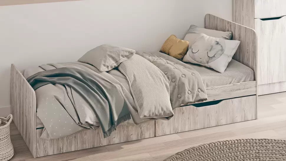 Lova LOK 90cm pilkai rusva su dviem stalčiais 1 Lova LOK 90cm pilkai rusva su dviem stalčiais